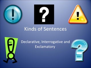 Kinds of Sentences

Declarative, Interrogative and
        Exclamatory
 