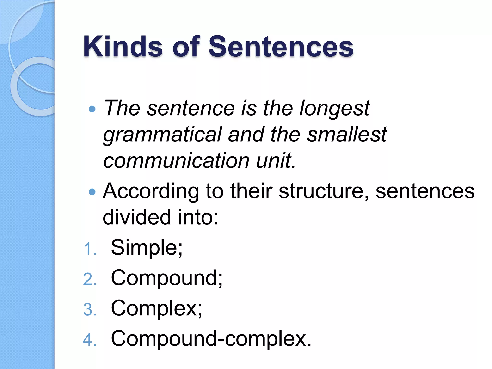 Kinds of sentences; compound sentences | PPT
