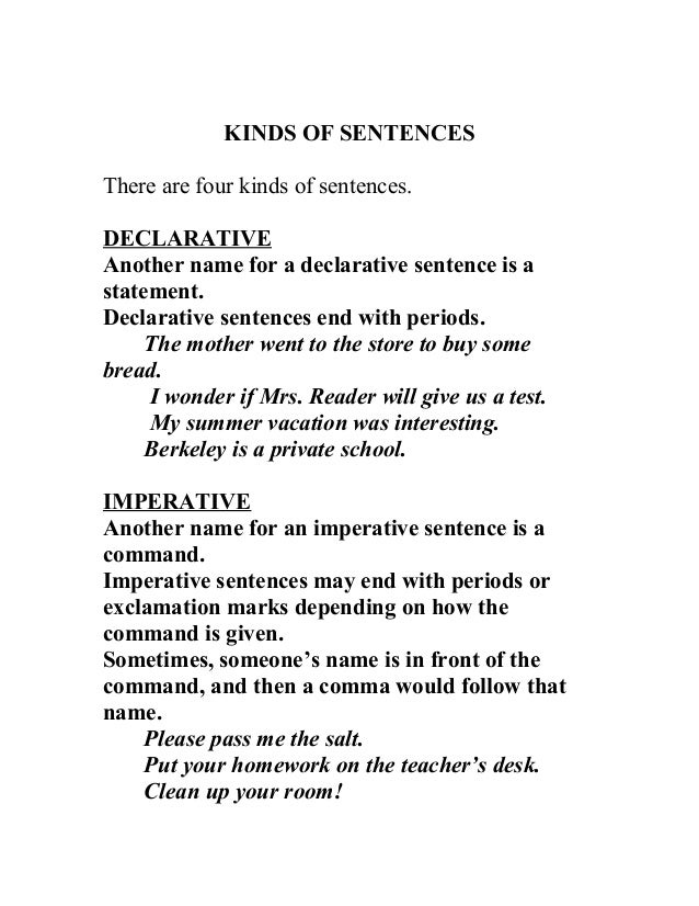 Kinds Of Sentences Definitions