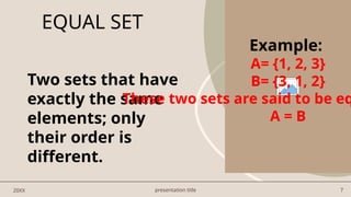 Null Set Types Kinds of Sets, Null sets, Unit sets, Equal sets, Disjoint sets, Joint ...