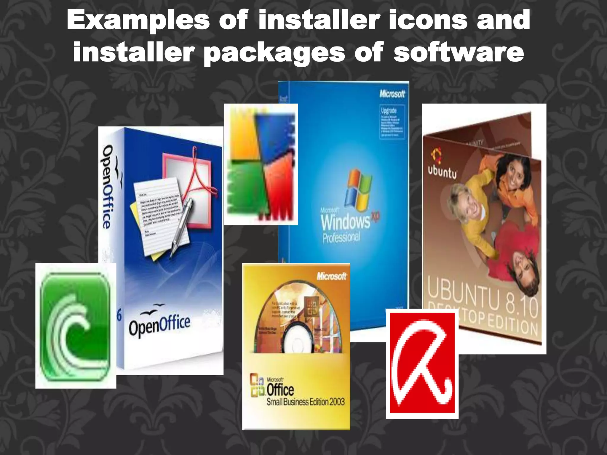 Examples of installer icons and
installer packages of software
 