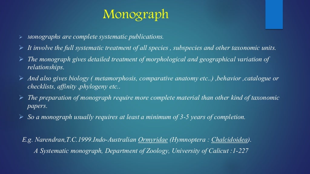 Kinds Of Taxonomic Publications taxonomic Review revision Monograph 
