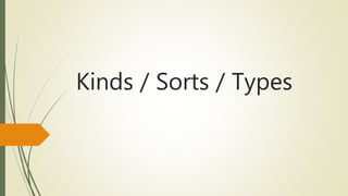 Kinds / Sorts / Types
 