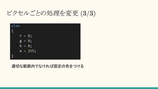 ピクセルごとの処理を変更 (3/3)
適切な範囲内でなければ固定の色をつける
 