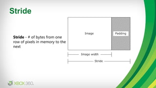 Stride Stride   - # of bytes from one row of pixels in memory to the next 