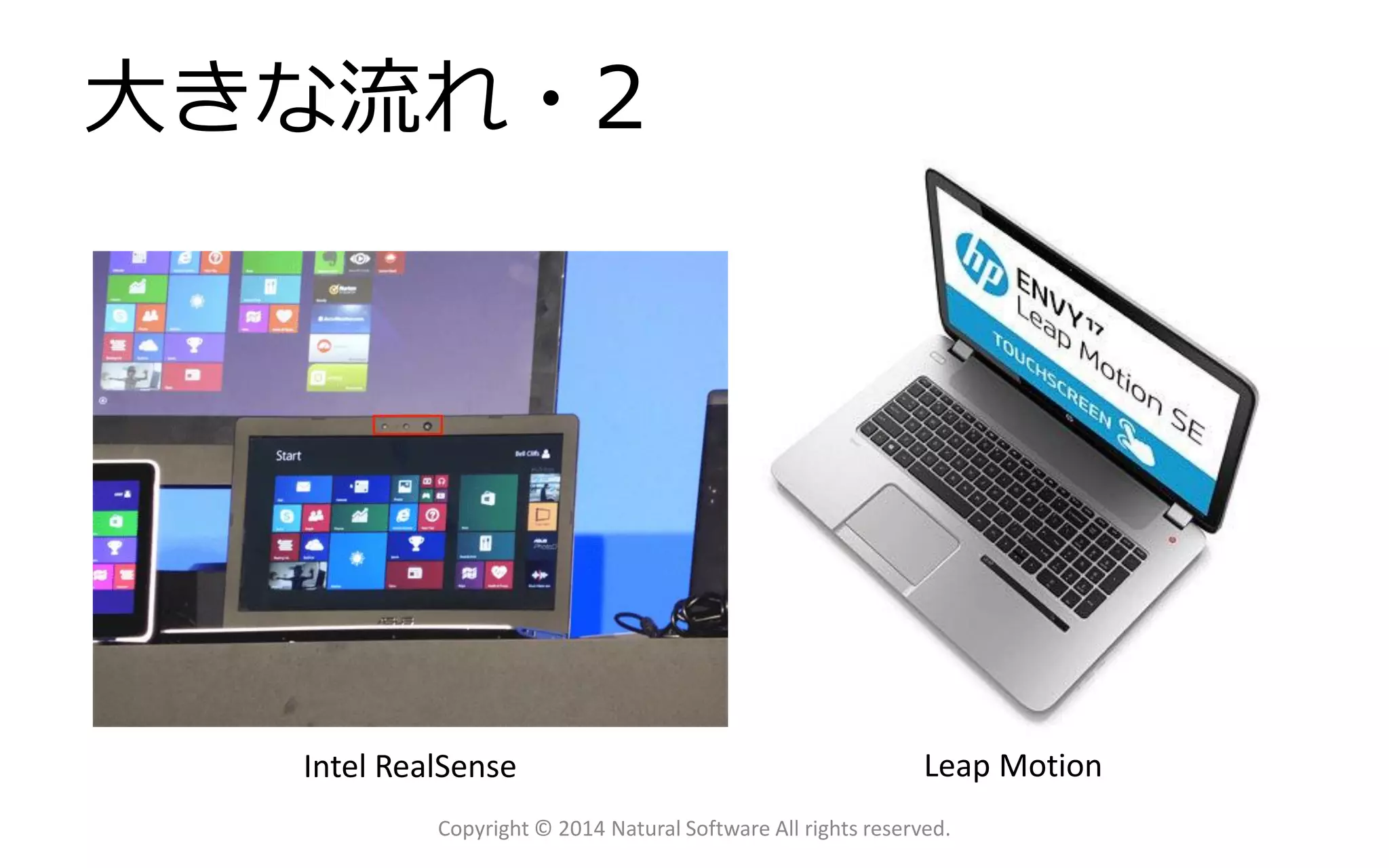 大きな流れ・2 
Copyright © 2014 Natural Software All rights reserved. 
Intel RealSense 
Leap Motion  