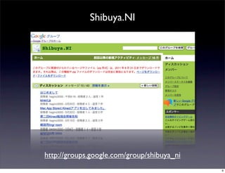 Shibuya.NI




http://groups.google.com/group/shibuya_ni
                                            9
 