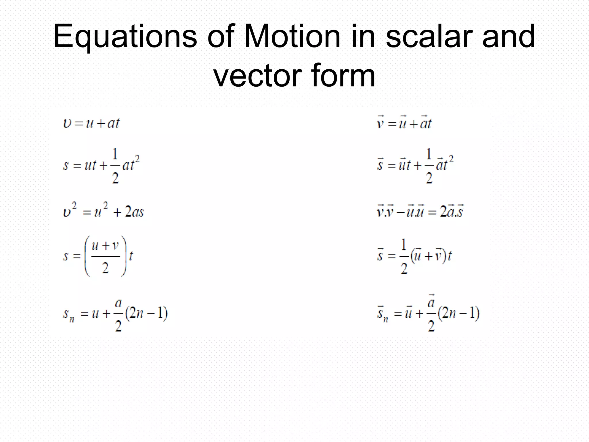 Equations of Motion in scalar and
vector form
 