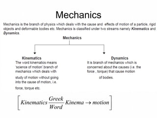 Mechanics




 motionKinema
Word
Greek
Kinematics
 
