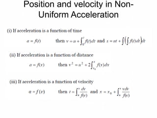 Position and velocity in Non-
Uniform Acceleration
 