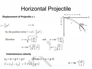 Horizontal Projectile
Displacement of Projectile (r )
x  ut
Instantaneous velocity
 