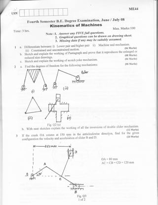 Kinematics of machines Question Papers | PDF