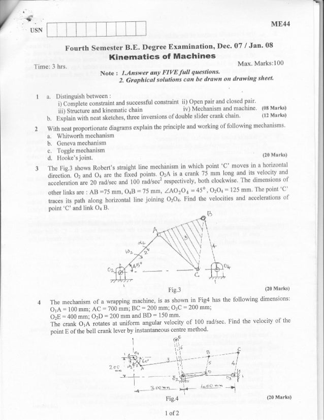 Kinematics of machines Question Papers