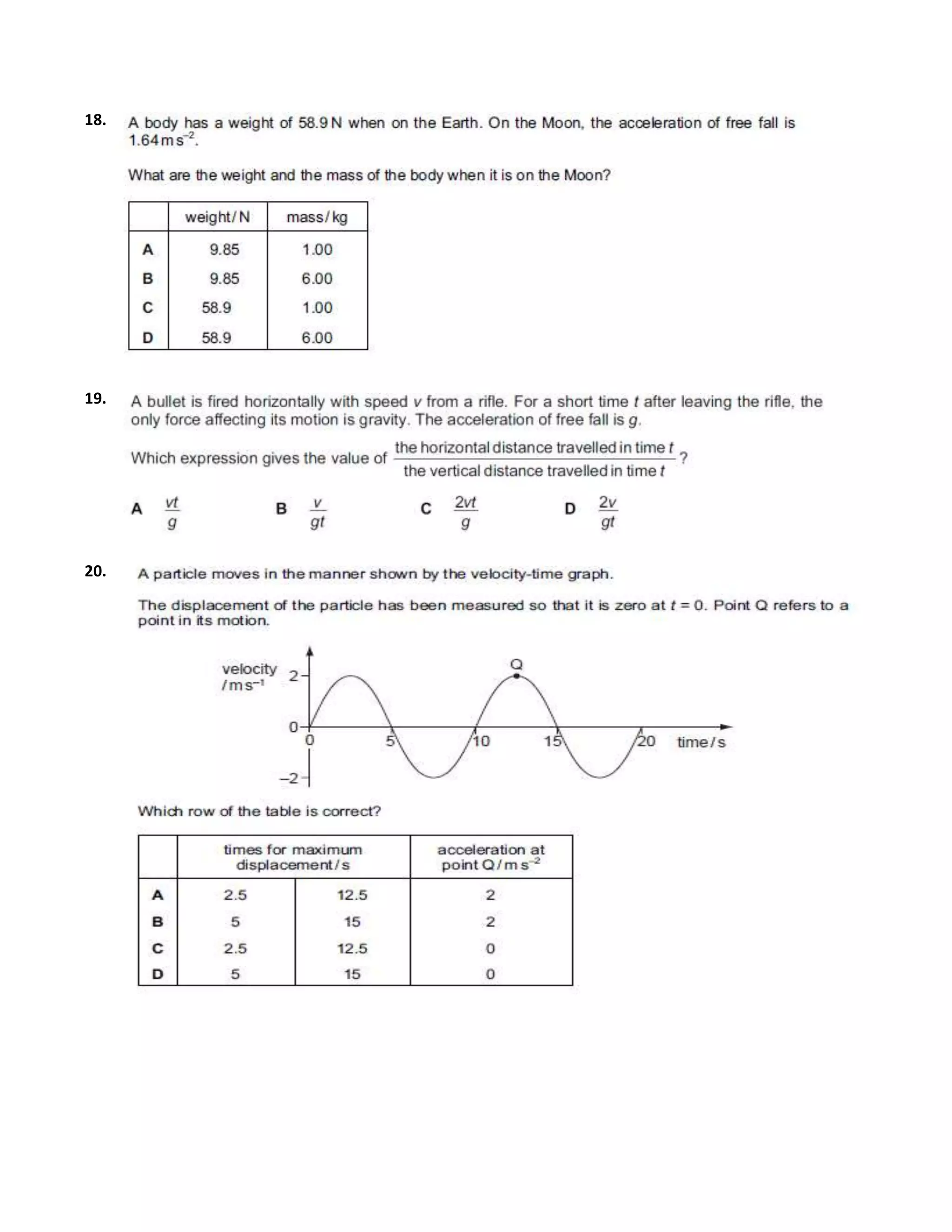 Kinematics worksheet | DOCX