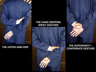 THE UPPER ARM GRIP THE HAND GRIPPING WRIST GESTURE THE SUPERIORITY – CONFIDENCE GESTURE 