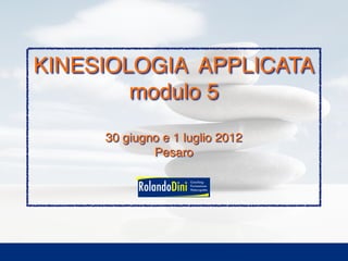 KINESIOLOGIA APPLICATA
modulo 5
30 giugno e 1 luglio 2012
Pesaro
RolandoDini
Coaching
Formazione
Naturopatia
 