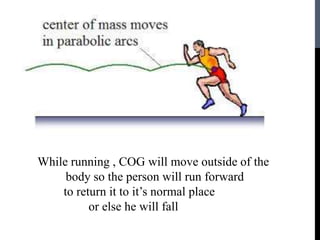 While running , COG will move outside of the
body so the person will run forward
to return it to it’s normal place
or else he will fall
 