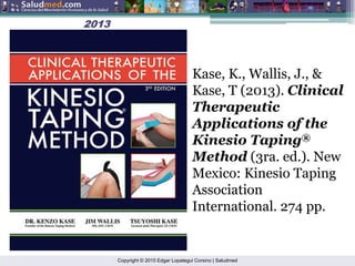 Copyright © 2015 Edgar Lopategui Corsino | Saludmed
2013
2013
Kase, K., Wallis, J., &
Kase, T (2013). Clinical
Therapeutic
Applications of the
Kinesio Taping®
Method (3ra. ed.). New
Mexico: Kinesio Taping
Association
International. 274 pp.
 