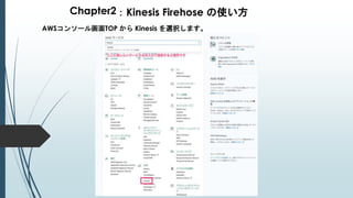 Chapter2：Kinesis Firehose の使い方
AWSコンソール画面TOP から Kinesis を選択します。
 