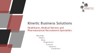 Kinetic Business Solutions
Healthcare, Medical Devices and
Pharmaceutical Recruitment Specialists
Knowledge
Integrity
Niche
Empowerment
Teamwork
Industrious
Collaboration
 