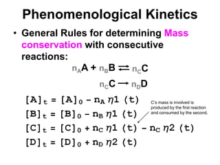 PhenomenologicalKineticsnAA + nBBnCCnCCnDDGeneral Rules for determining Mass conservation with consecutive reactions:C’s mass is involved is produced by the first reaction and consumed by the second.