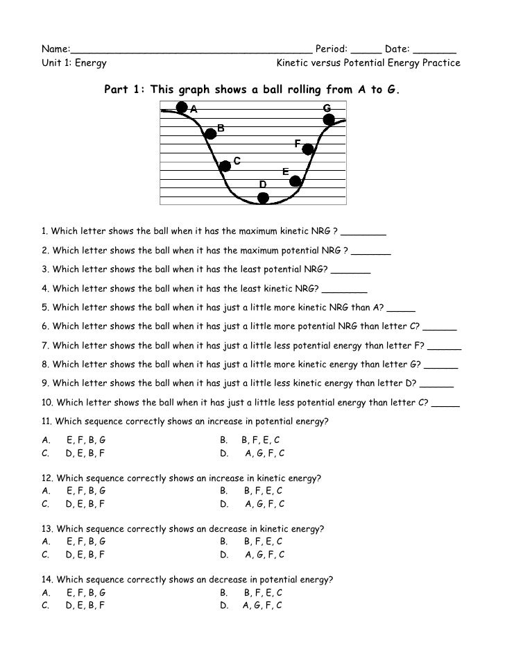 Kinetic vs. potential energy worksheet