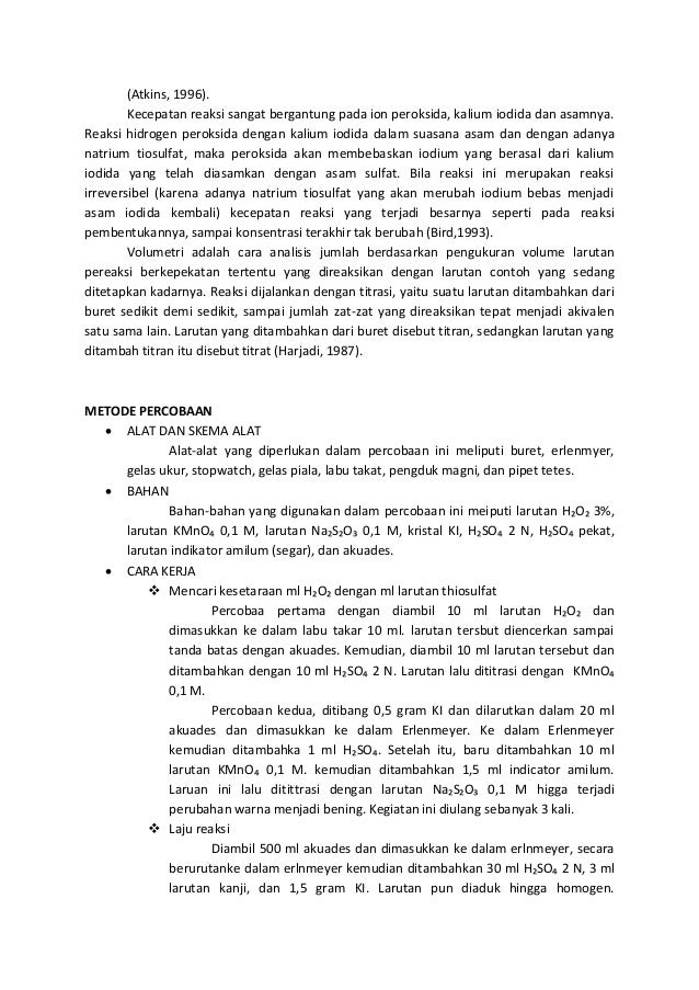 Kinetika reaksi hidrogen peroksida dengan asam iodida 