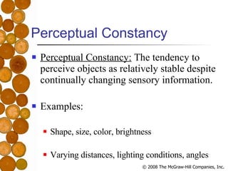 Perceptual Constancy <ul><li>Perceptual Constancy:  The tendency to perceive objects as relatively stable despite continua...