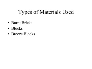Types of Materials Used Burnt Bricks Blocks Breeze Blocks 