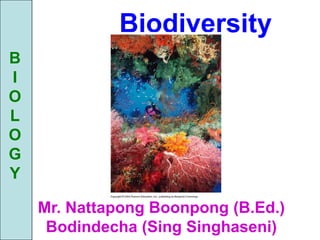 Biodiversity
B
I
O
L
O
G
Y

    Mr. Nattapong Boonpong (B.Ed.)
     Bodindecha (Sing Singhaseni)
 
