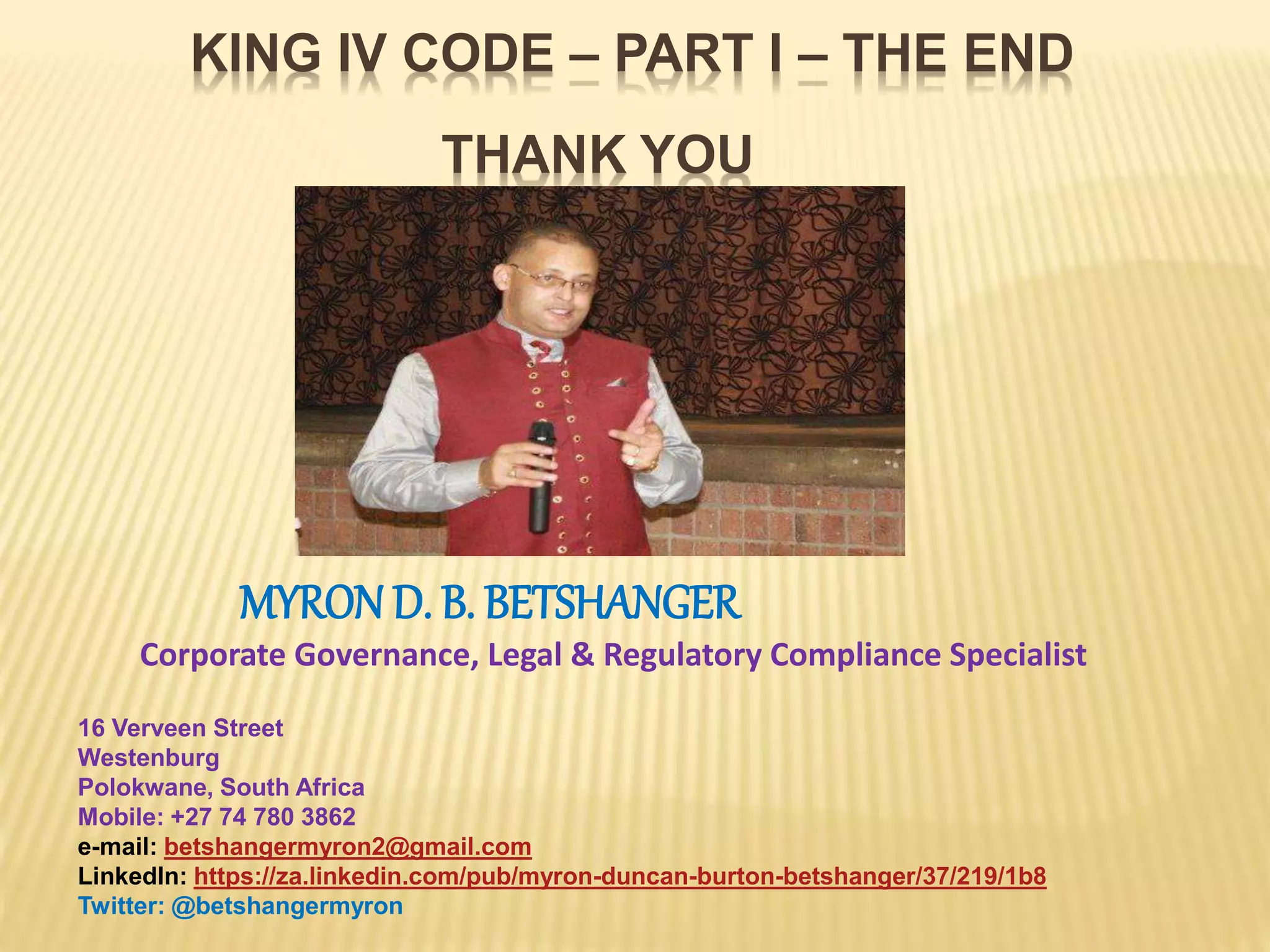 King Iv Code KING IV Report On Corporate Governance In South Africa Part I | PPTX
