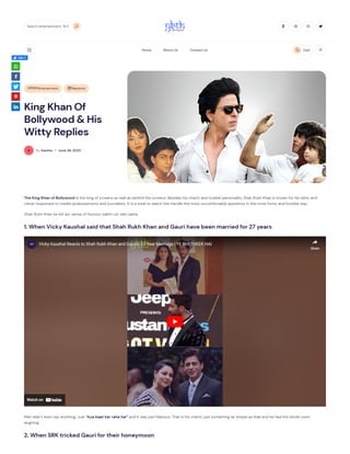 King Khan Of Bollywood & His Witty Replies