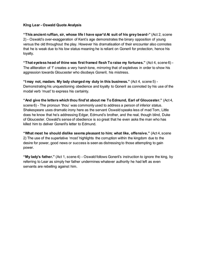 Oswald Quote Analysis King Lear