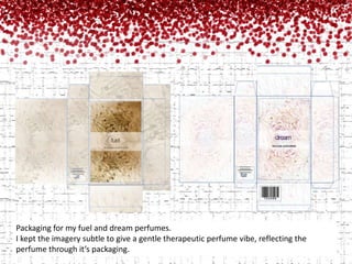 Packaging for my fuel and dream perfumes. I kept the imagery subtle to give a gentle therapeutic perfume vibe, reflecting the perfume through it’s packaging.
