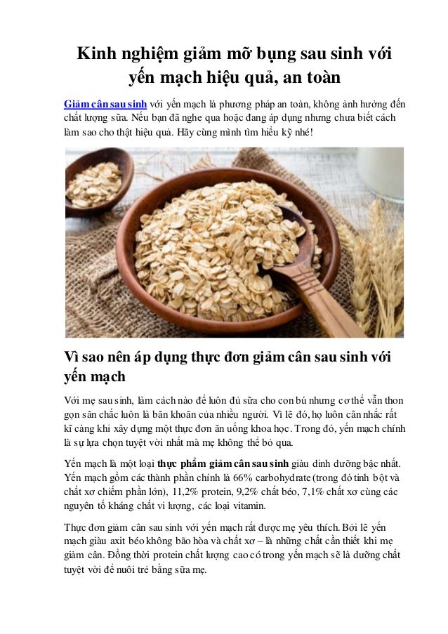 Kinh nghiệm giảm mỡ bụng sau sinh với yến mạch hiệu quả, an toàn 2 kinh nghim gim m bng sau sinh vi yn mch hiu qu an ton 1 638