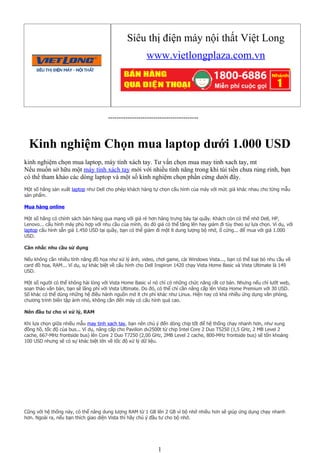 Kinh nghiệm chọn mua laptop dưới 1.000 usd