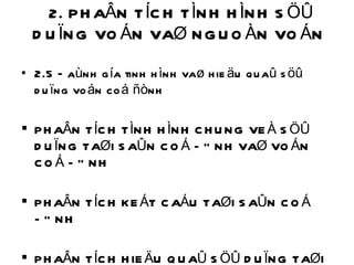 2. PHAÂN TÍCH TÌNH HÌNH SÖÛ DUÏNG VOÁN VAØ NGUOÀN VOÁN  2.5 Ñaùnh gía tinh hình vaø hieäu quaû söû duïng voán coá ñònh PHAÂN TÍCH TÌNH HÌNH CHUNG VEÀ SÖÛ DUÏNG TAØI SAÛN COÁ ÑÒNH VAØ VOÁN COÁ ÑÒNH PHAÂN TÍCH KEÁT CAÁU TAØI SAÛN COÁ ÑÒNH PHAÂN TÍCH HIEÄU QUAÛ SÖÛ DUÏNG TAØI SAÛN COÁ ÑÒNH VAØ VOÁN COÁ ÑÒNH  