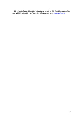 * Tất cả mọi số liệu thống kê ở trên đều có nguồn từ Bộ Tài chính nước Cộng
hoà Xã hội chủ nghĩa Việt Nam công bố trên trang web: www.mof.gov.vn




                                                                          9
 