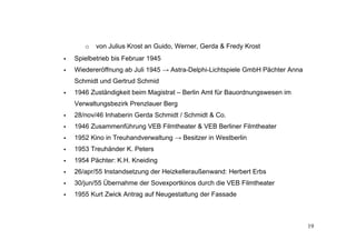 o   von Julius Krost an Guido, Werner, Gerda & Fredy Krost
   Spielbetrieb bis Februar 1945
   Wiedereröffnung ab Juli 1...
