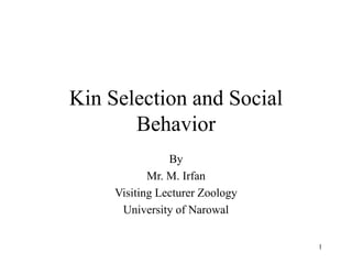 1
Kin Selection and Social
Behavior
By
Mr. M. Irfan
Visiting Lecturer Zoology
University of Narowal
 