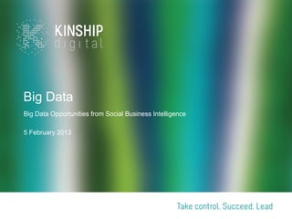Big Data
Big Data Opportunities from Social Business Intelligence

5 February 2013
 