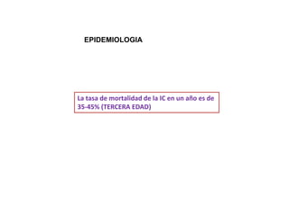 EPIDEMIOLOGIALa tasa de mortalidad de la IC en un año es de  35-45% (TERCERA EDAD)