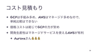 4 GCP AWS
4 GCP
4 AWS
4 Aurora
!!!
23
 