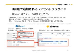 ɽ #1 
9°׷Ӥ kintone ץ饰 
? Garoon `BЯץ饰 
kintoneץΥ쥳`ɤ򡢥饦ɰ桸Garoon趨vBޤ 
vB趨ϡGaroon趨һEʾޤ 
ޤkintoneΥ쥳`ɤ顸Garoon趨h뤳ȤǤޤ 
h`뤬kintone˱ʾޤ 
`hrˡkintone 
ȡä뤳ȤǤޤ 
vB趨˥` ˤ 
ơBЯ륢ץФ 
뤳ȤǤޤ 
Copyright (C) 2014 Cybozu 20 
 