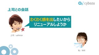 上司との会話
上司：ushiron
わくわく感を出したいから
リニューアルしようか
私：Will
 