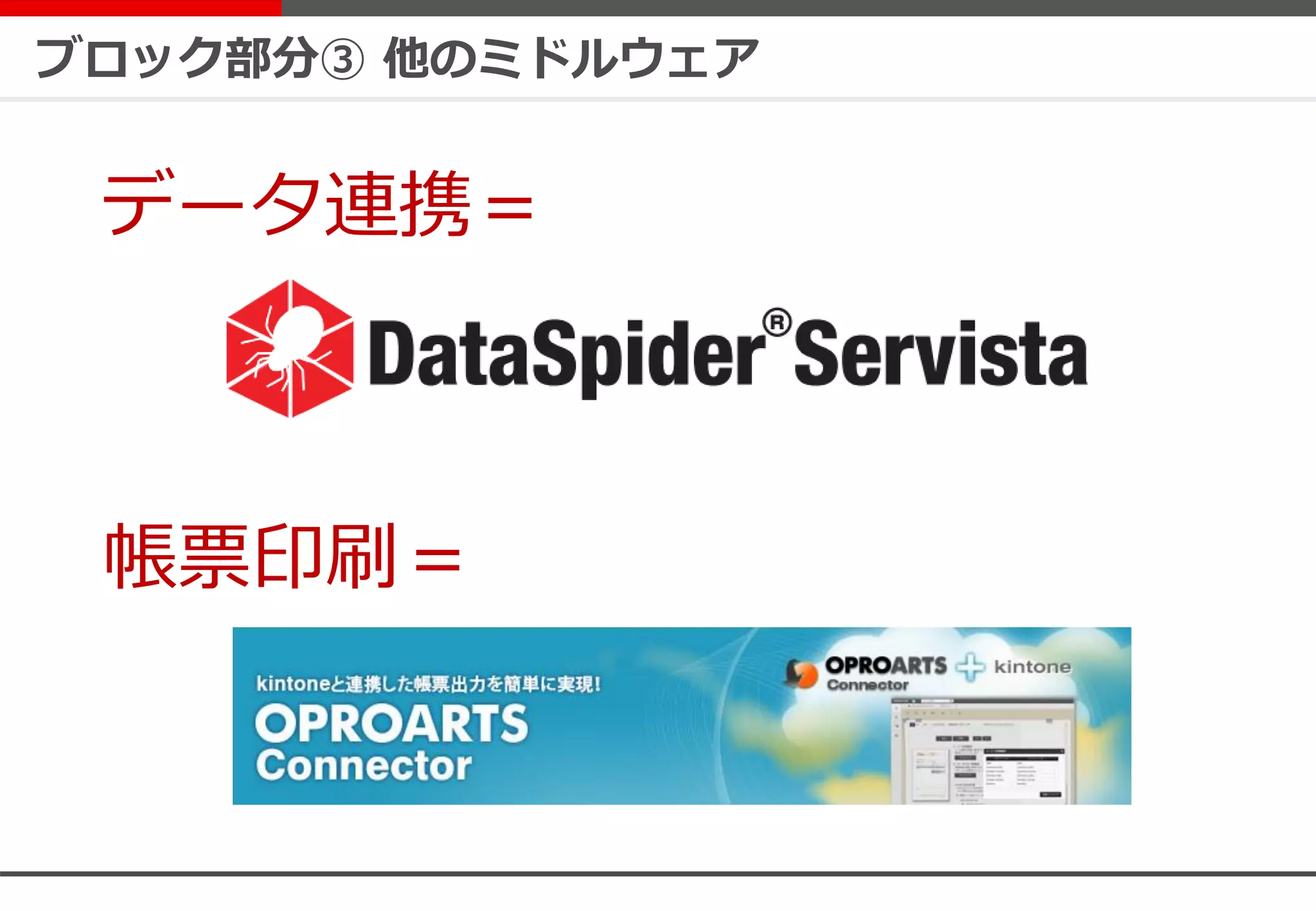 ブロック部分③ 他のミドルウェア
データ連携＝
帳票印刷＝
 