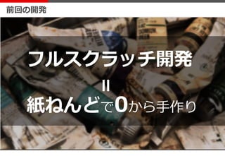 前回の開発
フルスクラッチ開発
紙ねんどで0から手作り
＝
 