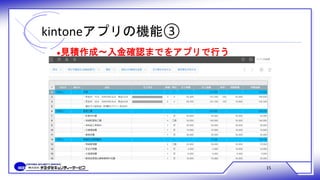 kintoneアプリの機能③
15
●見積作成～入金確認までをアプリで行う
 