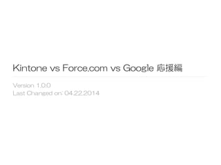 Kintone  vs  Force.com  vs  Google  応援編
Version  1.0.0
Last  Changed  on:  04.22.2014  
 