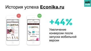 История успеха Econika.ru
+44%
Увеличение
конверсии после
запуска мобильной
версии
 